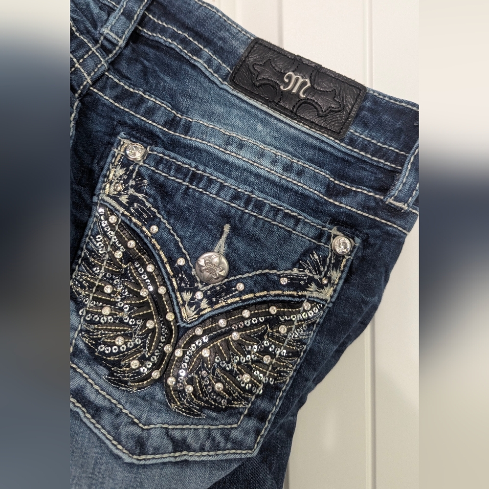 Miss Me Dark Blue Jeans with Silver Embellishments Standard Boot 31x35.5inseam*